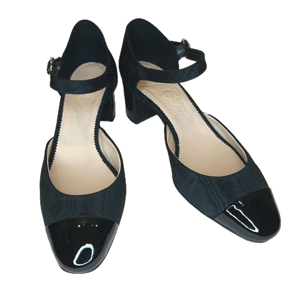 J. Crew Heels Black Women Size 8 Millie Ankle Strap Satin And Leather Combo